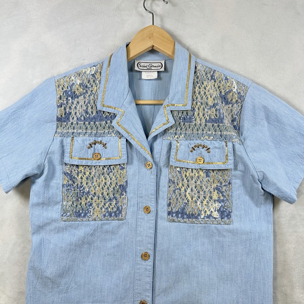Vintage Saint Germain Paris Studded Shirt Womens S Cowgirl USA